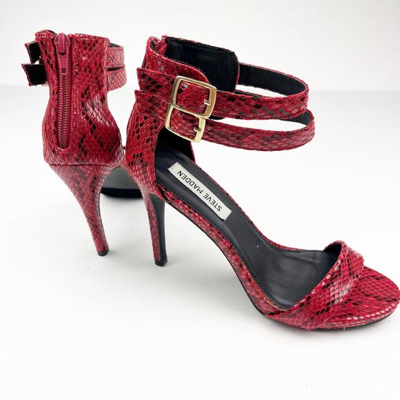 Steve Madden Red Snake Print Heels Size 8 - Picture 3 of 13